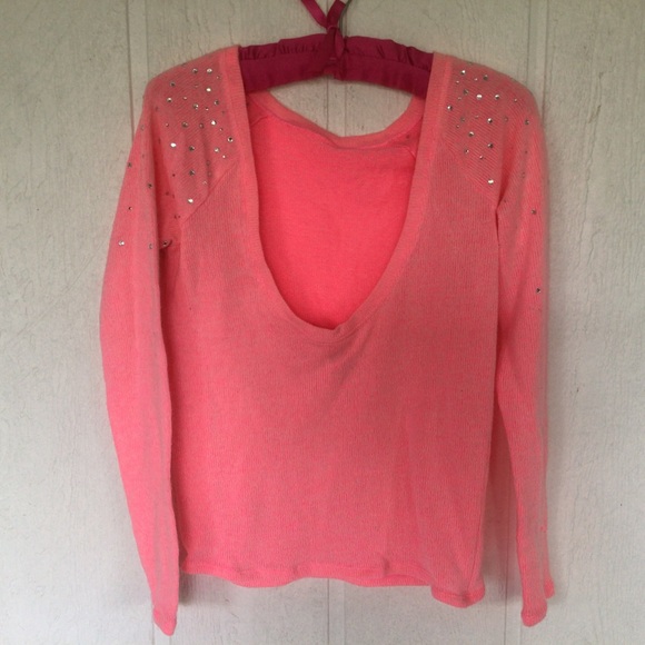 PINK VICTORIAS SECRET NEON PINK LOW BACK SWEATER SMALL - Picture 7 of 15
